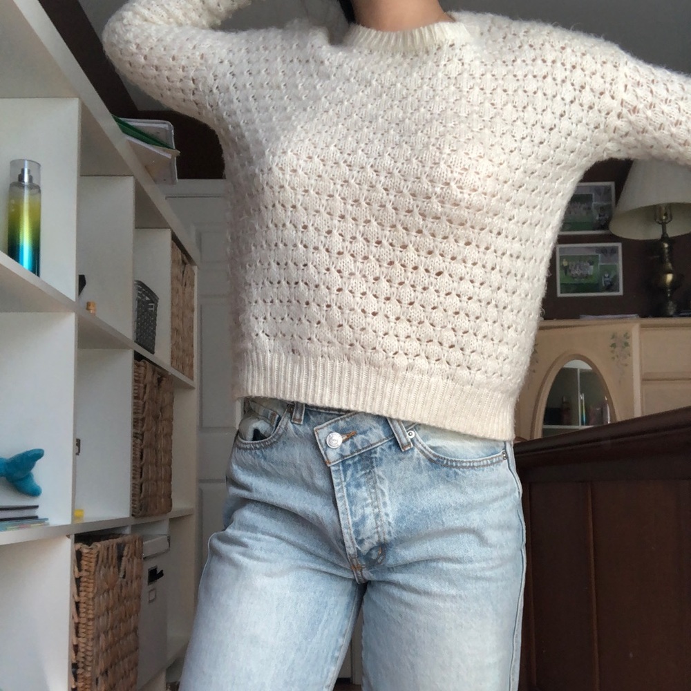 White fuzzy sweater
